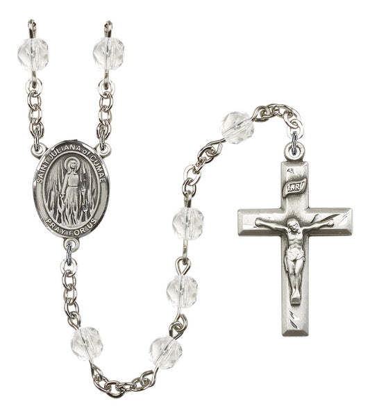 St. Juliana of Cumae Rosary, 6mm Fire Polished Crystal Beads, Silver Plate, # 16808