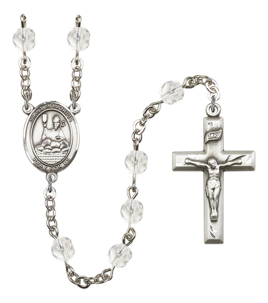 St. Honorius of Amiens Rosary, 6mm Fire Polished Crystal Beads, Silver Plate, # 16812