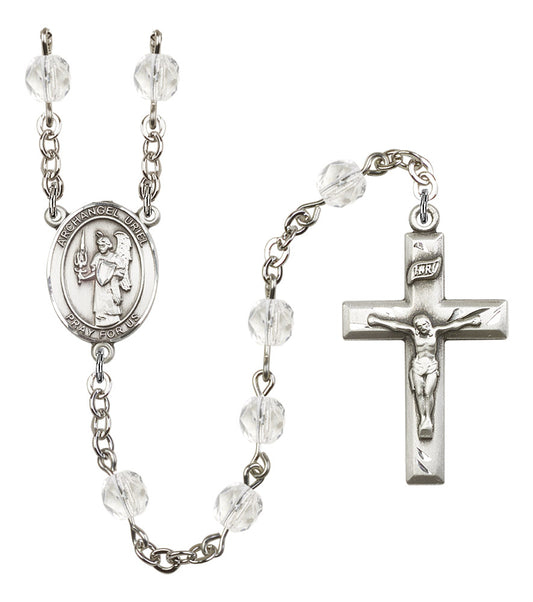 St. Uriel the Archangel Rosary, 6mm Fire Polished Crystal Beads, Silver Plate, # 16814