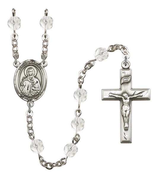 St. Marina Rosary, 6mm Fire Polished Crystal Beads, Silver Plate, # 16815