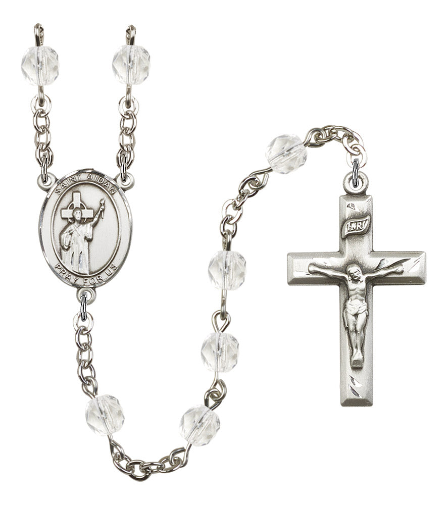 St. Aidan of Lindesfarne Rosary, 6mm Fire Polished Crystal Beads, Silver Plate, # 16817