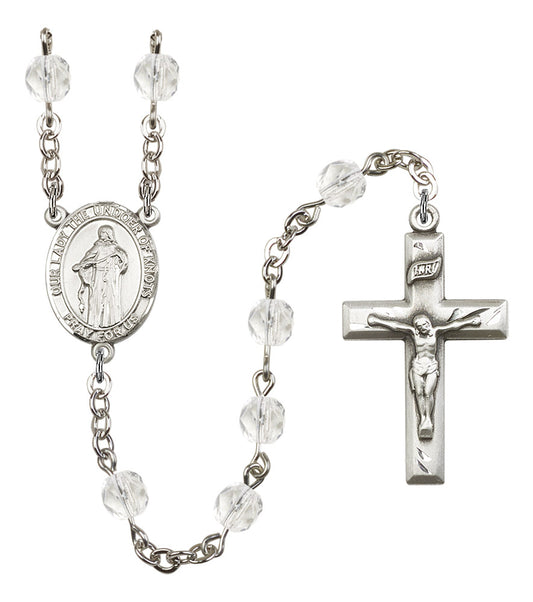 Our Lady Undoer of Knots Rosary, 6mm Fire Polished Crystal Beads, Silver Plate, # 16819