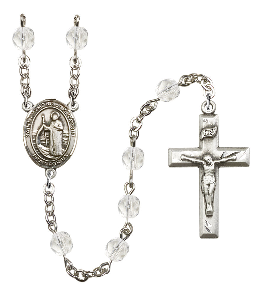 St. Raymond of Penafort Rosary, 6mm Fire Polished Crystal Beads, Silver Plate, # 16821