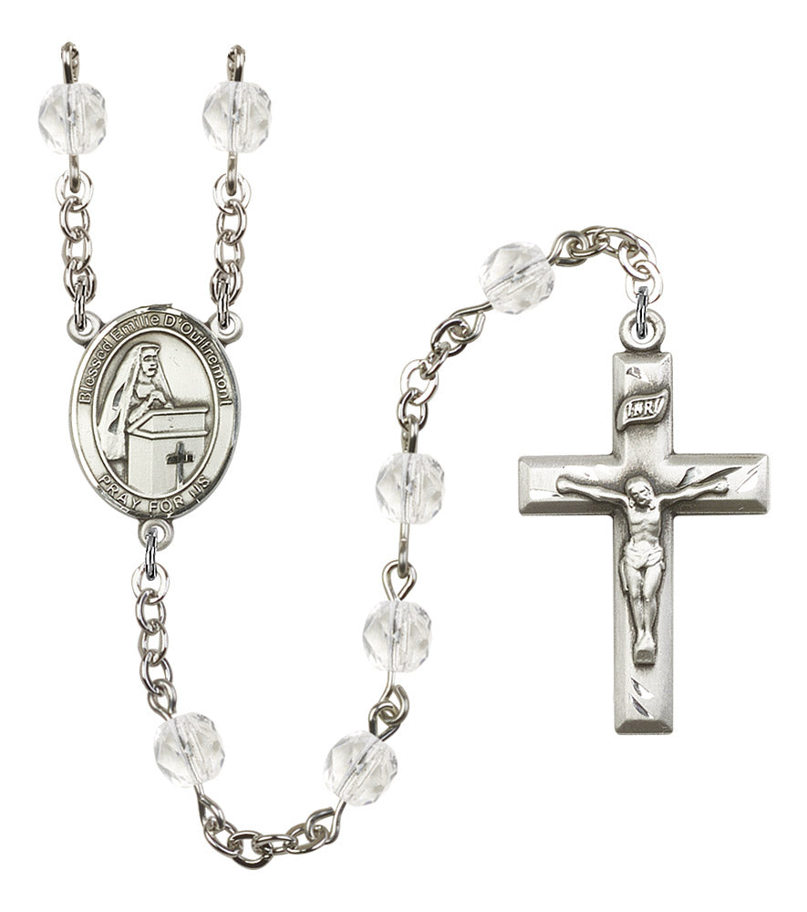Blessed Emilee Doultremont Rosary, 6mm Fire Polished Crystal Beads, Silver Plate, # 16827