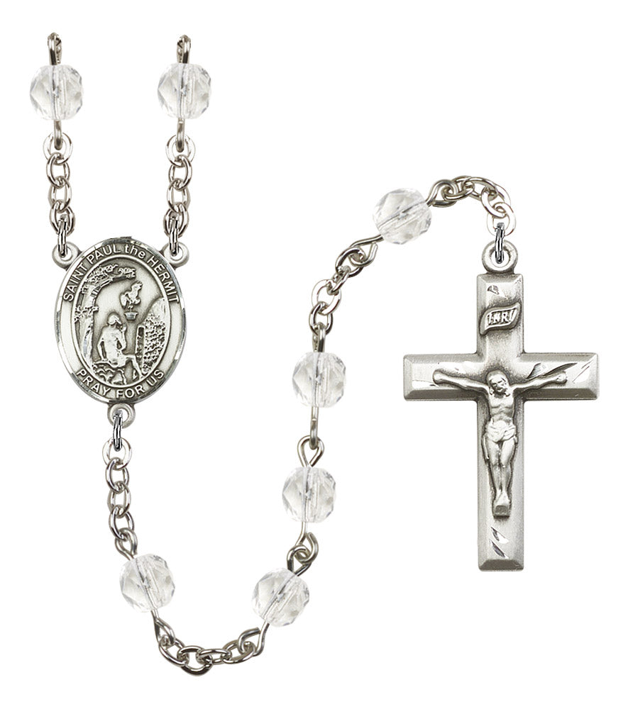 St. Paul the Hermit Rosary, 6mm Fire Polished Crystal Beads, Silver Plate, # 16831