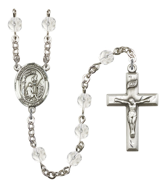 St. Paul the Hermit Rosary, 6mm Fire Polished Crystal Beads, Silver Plate, # 16831