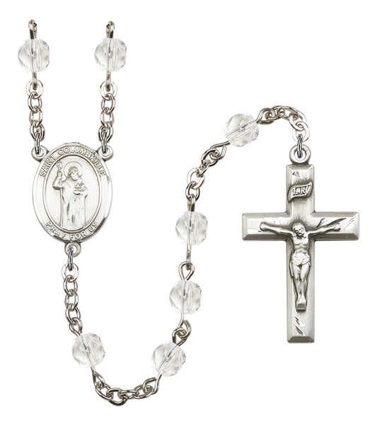 St. Columbkille Rosary, 6mm Fire Polished Crystal Beads, Silver Plate, # 16835
