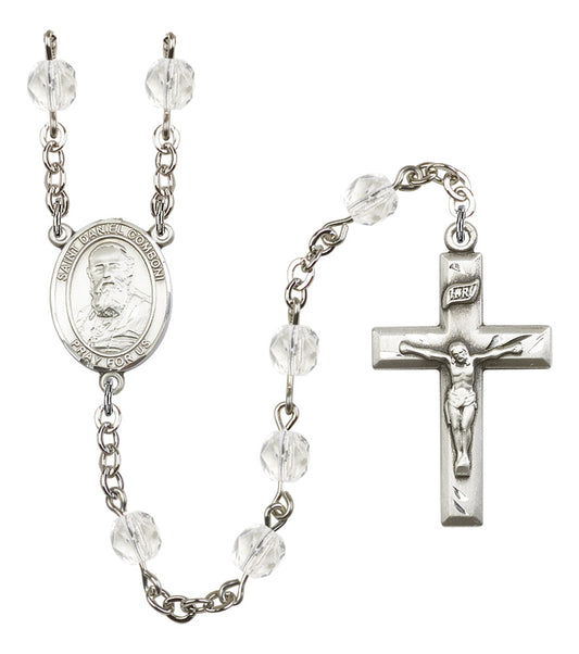 St. Daniel Comboni Rosary, 6mm Fire Polished Crystal Beads, Silver Plate, # 16836