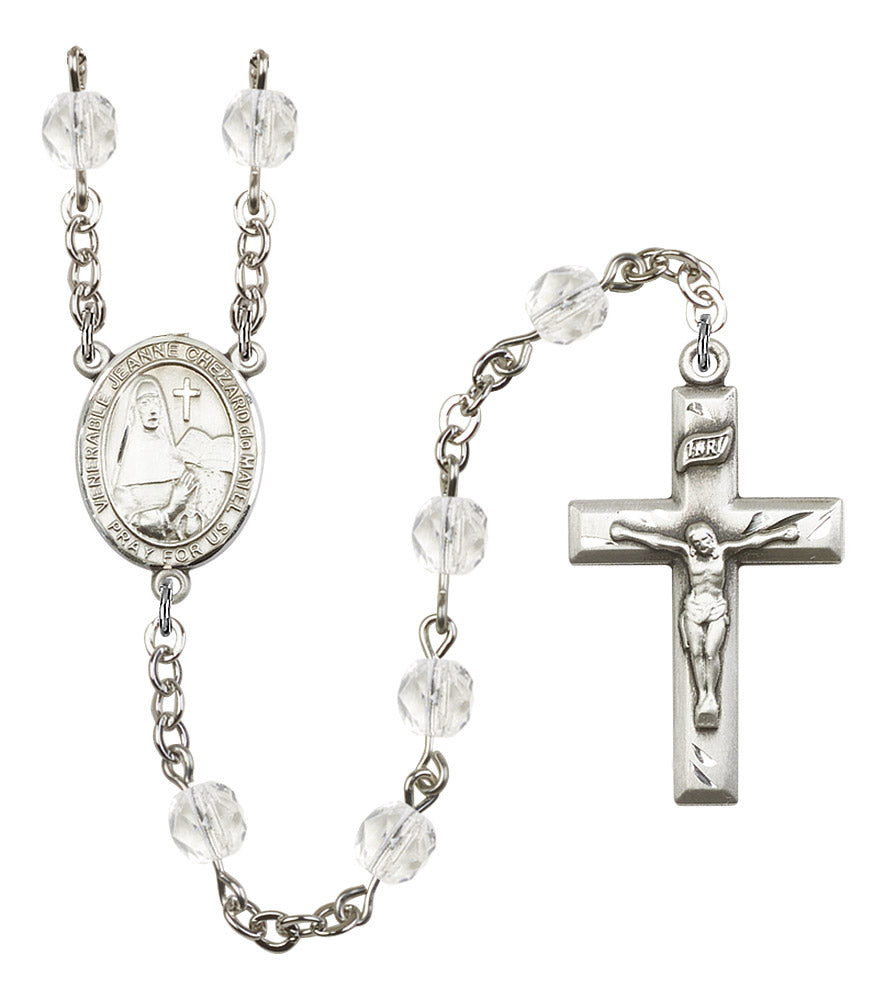 St. Jeanne Chezard de Matel Rosary, 6mm Fire Polished Crystal Beads, Silver Plate, # 16837