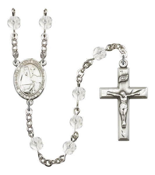 St. Jeanne Chezard de Matel Rosary, 6mm Fire Polished Crystal Beads, Silver Plate, # 16837