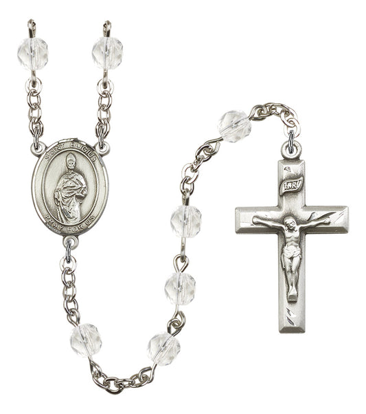 St. Eligius Rosary, 6mm Fire Polished Crystal Beads, Silver Plate, # 16838