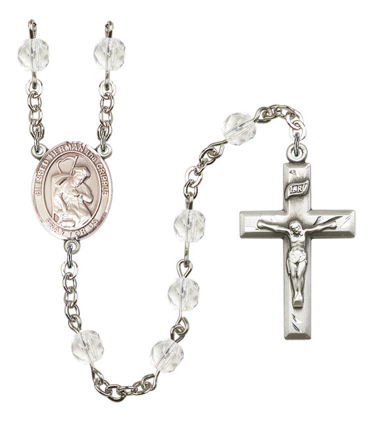 Blessed Herman the Cripple Rosary, 6mm Fire Polished Crystal Beads, Silver Plate, # 16839