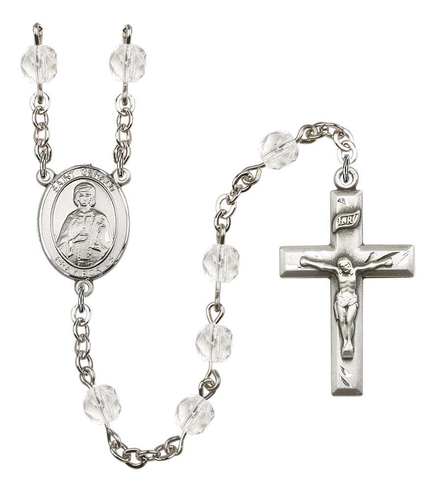 St. Gerald Rosary, 6mm Fire Polished Crystal Beads, Silver Plate, # 16840