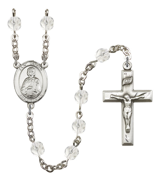 St. Gerald Rosary, 6mm Fire Polished Crystal Beads, Silver Plate, # 16840