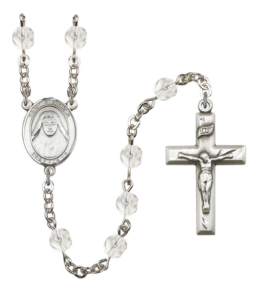 St. Alphonsa of India Rosary, 6mm Fire Polished Crystal Beads, Silver Plate, # 16842