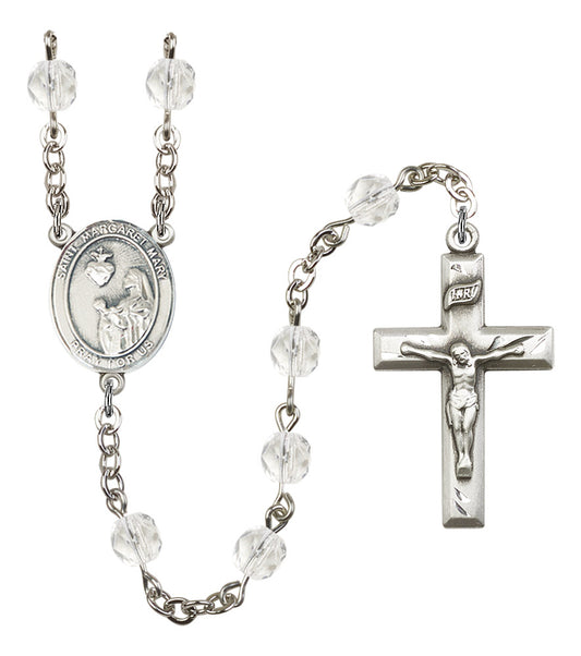 St. Margaret Mary Alacoque Rosary, 6mm Fire Polished Crystal Beads, Silver Plate, # 16859