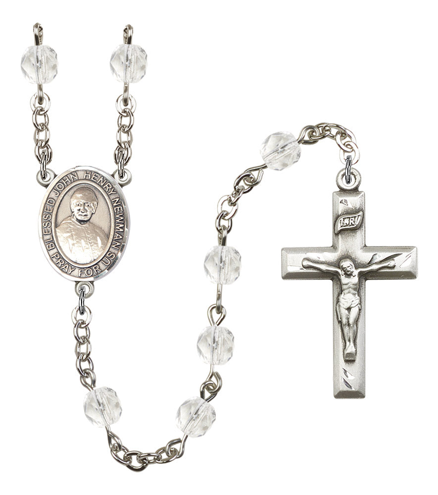 Blessed John Henry Newman Rosary, 6mm Fire Polished Crystal Beads, Silver Plate, # 16862