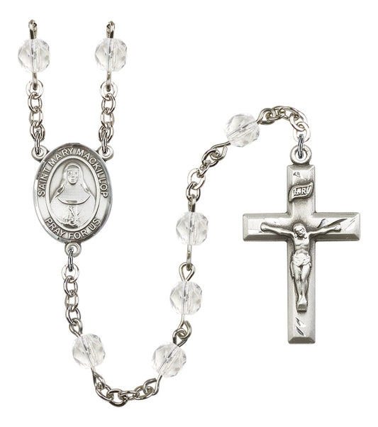 St. Mary Mackillop Rosary, 6mm Fire Polished Crystal Beads, Silver Plate, # 16864