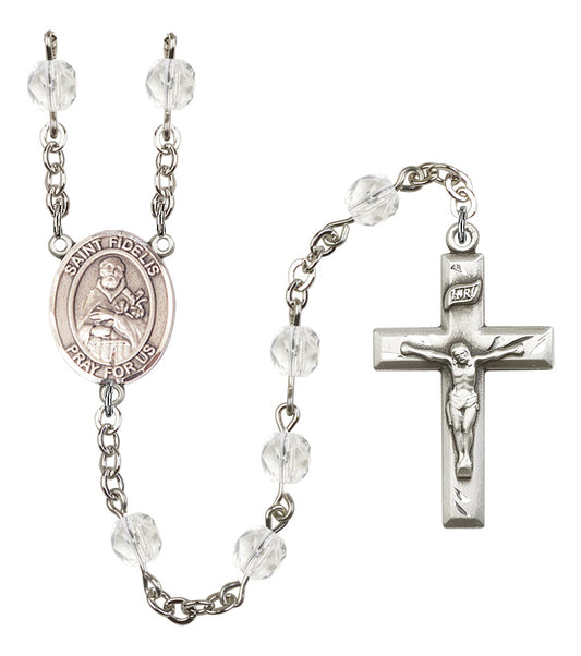 St. Fidelis Rosary, 6mm Fire Polished Crystal Beads, Silver Plate, # 16865