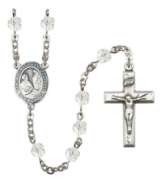 St. Mary Magdalene of Canossa Rosary, 6mm Fire Polished Crystal Beads, Silver Plate, # 16868