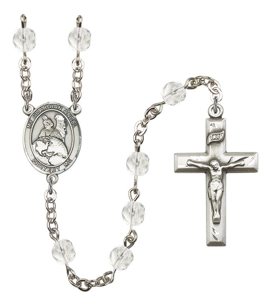 Guardian Angel Protector Rosary, 6mm Fire Polished Crystal Beads, Silver Plate, # 16877