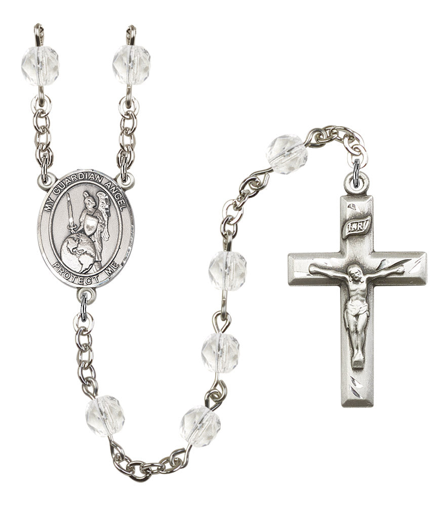 Guardian Angel of the World Rosary, 6mm Fire Polished Crystal Beads, Silver Plate, # 16878