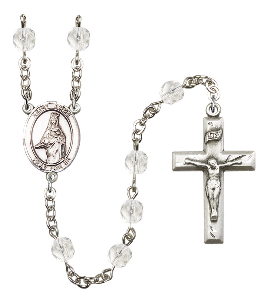 St. Emma Uffing Rosary, 6mm Fire Polished Crystal Beads, Silver Plate, # 16886