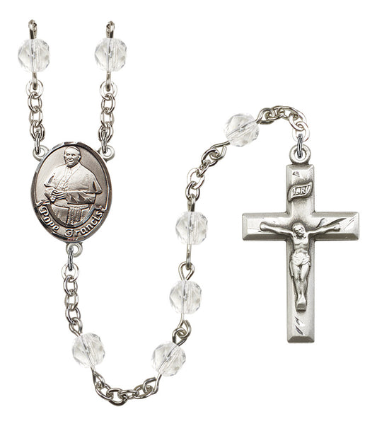 Pope Francis Rosary, 6mm Fire Polished Crystal Beads, Silver Plate, # 16887