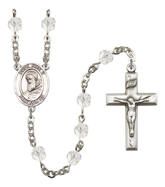 Pope Pius V Rosary, 6mm Fire Polished Crystal Beads, Silver Plate, # 16888