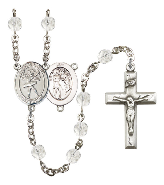 St. Sebastian / Dance Rosary, 6mm Fire Polished Crystal Beads, Silver Plate, # 16921