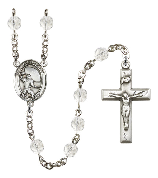 Guardian Angel / Football Rosary, 6mm Fire Polished Crystal Beads, Silver Plate, # 16928