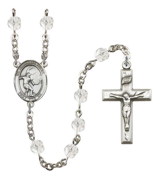 Guardian Angel / Soccer Rosary, 6mm Fire Polished Crystal Beads, Silver Plate, # 16930