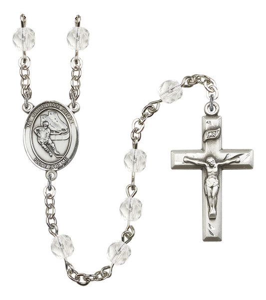 Guardian Angel / Hockey Rosary, 6mm Fire Polished Crystal Beads, Silver Plate, # 16931