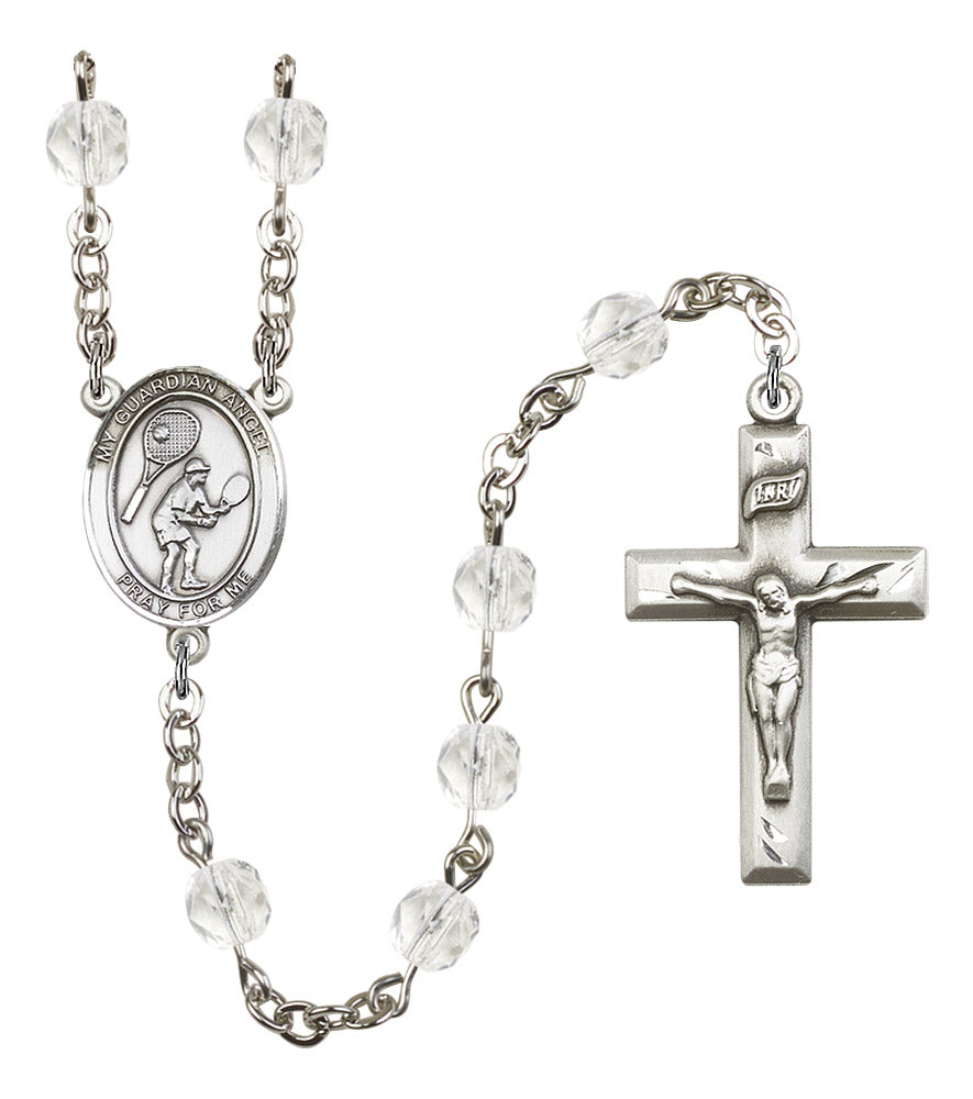 Guardian Angel / Tennis Rosary, 6mm Fire Polished Crystal Beads, Silver Plate, # 16932