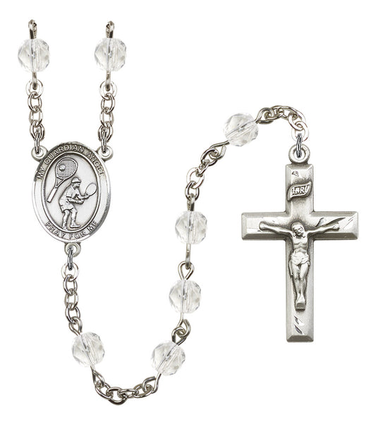 Guardian Angel / Tennis Rosary, 6mm Fire Polished Crystal Beads, Silver Plate, # 16932