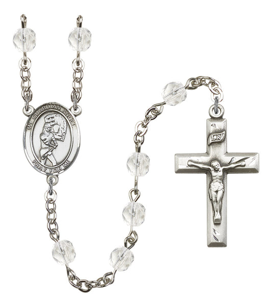 Guardian Angel / Softball Rosary, 6mm Fire Polished Crystal Beads, Silver Plate, # 16934