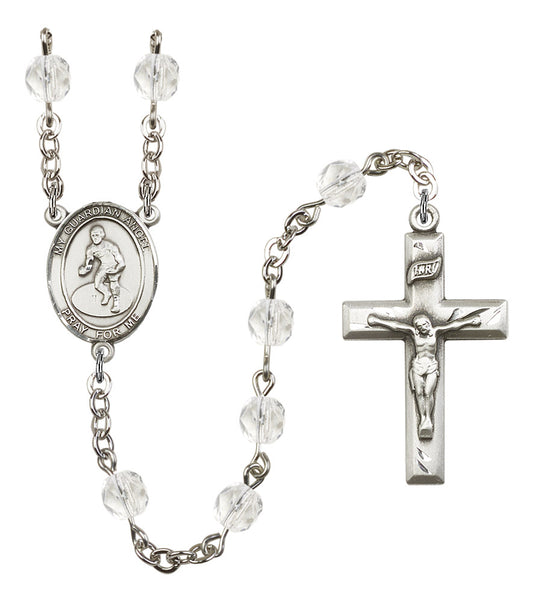 Guardian Angel / Wrestling Rosary, 6mm Fire Polished Crystal Beads, Silver Plate, # 16935