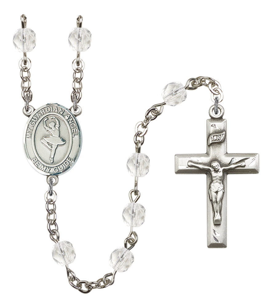 Guardian Angel / Dance Rosary, 6mm Fire Polished Crystal Beads, Silver Plate, # 16939