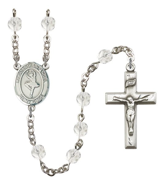 Guardian Angel / Dance Rosary, 6mm Fire Polished Crystal Beads, Silver Plate, # 16939