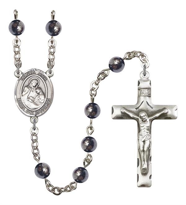 Santa Ana Spanish Rosary, 6mm Hematite Beads, Silver Plate, # 10770