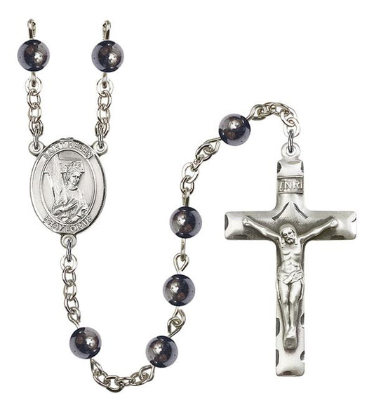 St. Helen Rosary, 6mm Hematite Beads, Silver Plate, # 10837