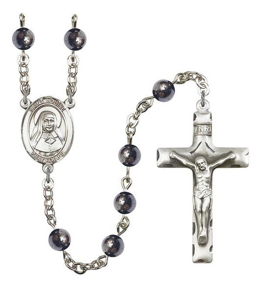 St. Louise Rosary, 6mm Hematite Beads, Silver Plate, # 10863