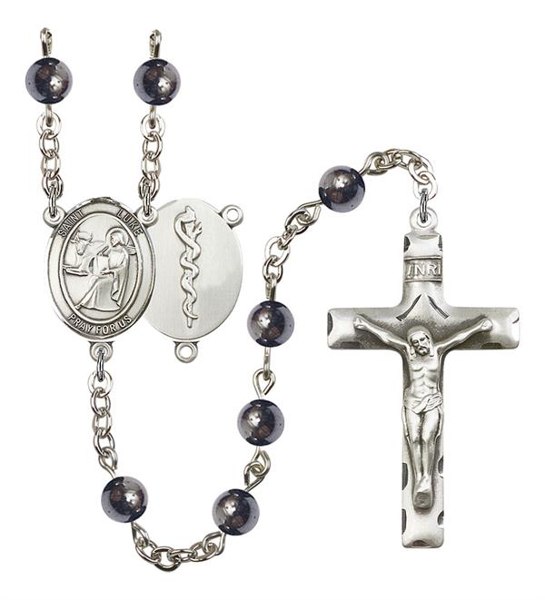 St. Luke Doctor's Rosary, 6mm Hematite Beads, Silver Plate, # 10868
