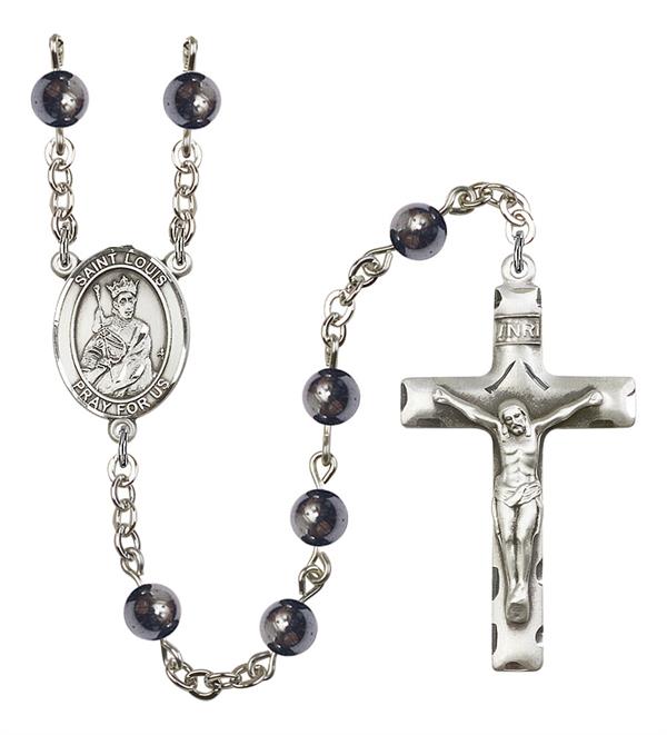 St. Louis Rosary, 6mm Hematite Beads, Silver Plate, # 10894