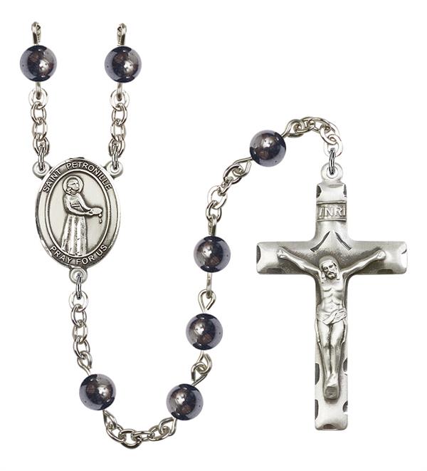 St. Petronille Rosary, 6mm Hematite Beads, Silver Plate, # 11687