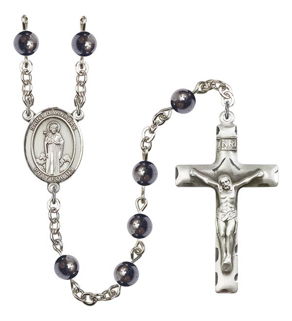St. Barnabas Rosary, 6mm Hematite Beads, Silver Plate, # 11697