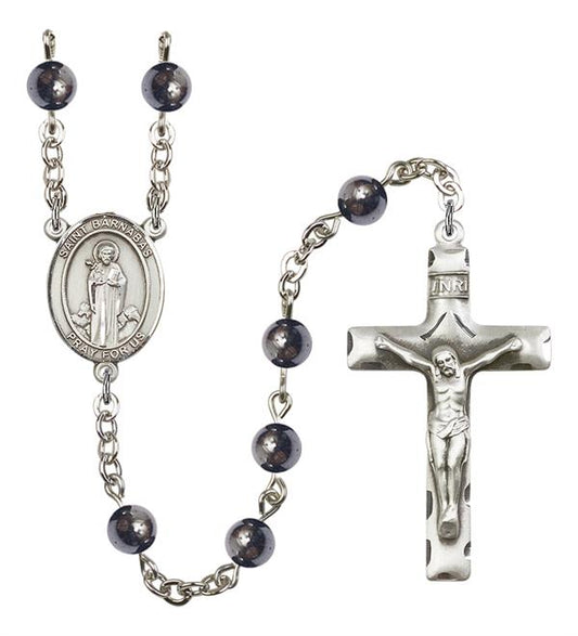 St. Barnabas Rosary, 6mm Hematite Beads, Silver Plate, # 11697