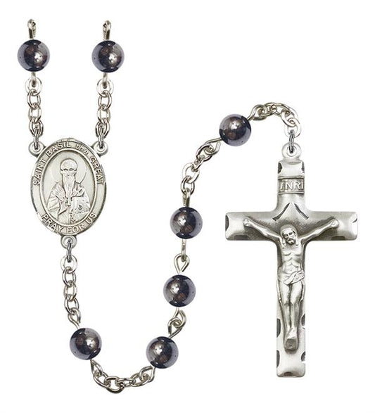 St. Basil the Great Rosary, 6mm Hematite Beads, Silver Plate, # 11761