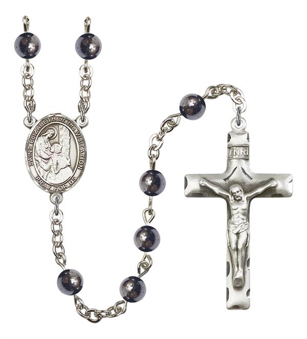 St. Elizabeth of the Visitation Rosary, 6mm Hematite Beads, Silver Plate, # 11800