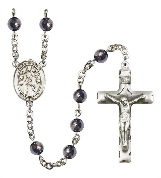 St. Felicity Rosary, 6mm Hematite Beads, Silver Plate, # 11831